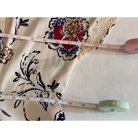 Ann Taylor Floral Autumn Colors Short Sleeve Midi Tie Dress, Lace, Pleats, 14 - Picture 10 of 11